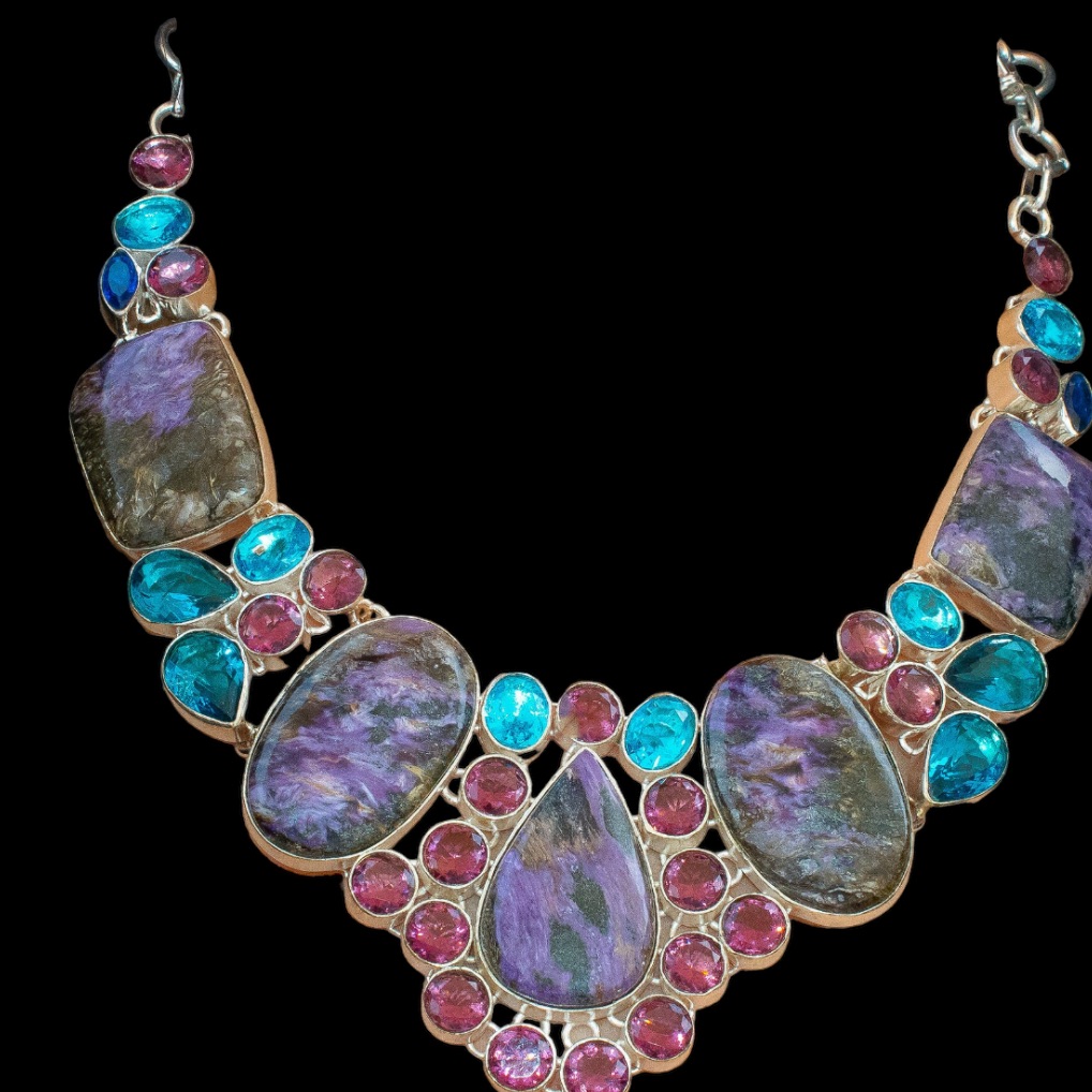 Charoite Necklace Gemstone 925 Sterling Silver Overlay Custom Made Necklace